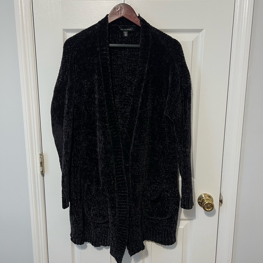 Saks Fifth Avenue Black Label Black Plush Open-Front Cardigan